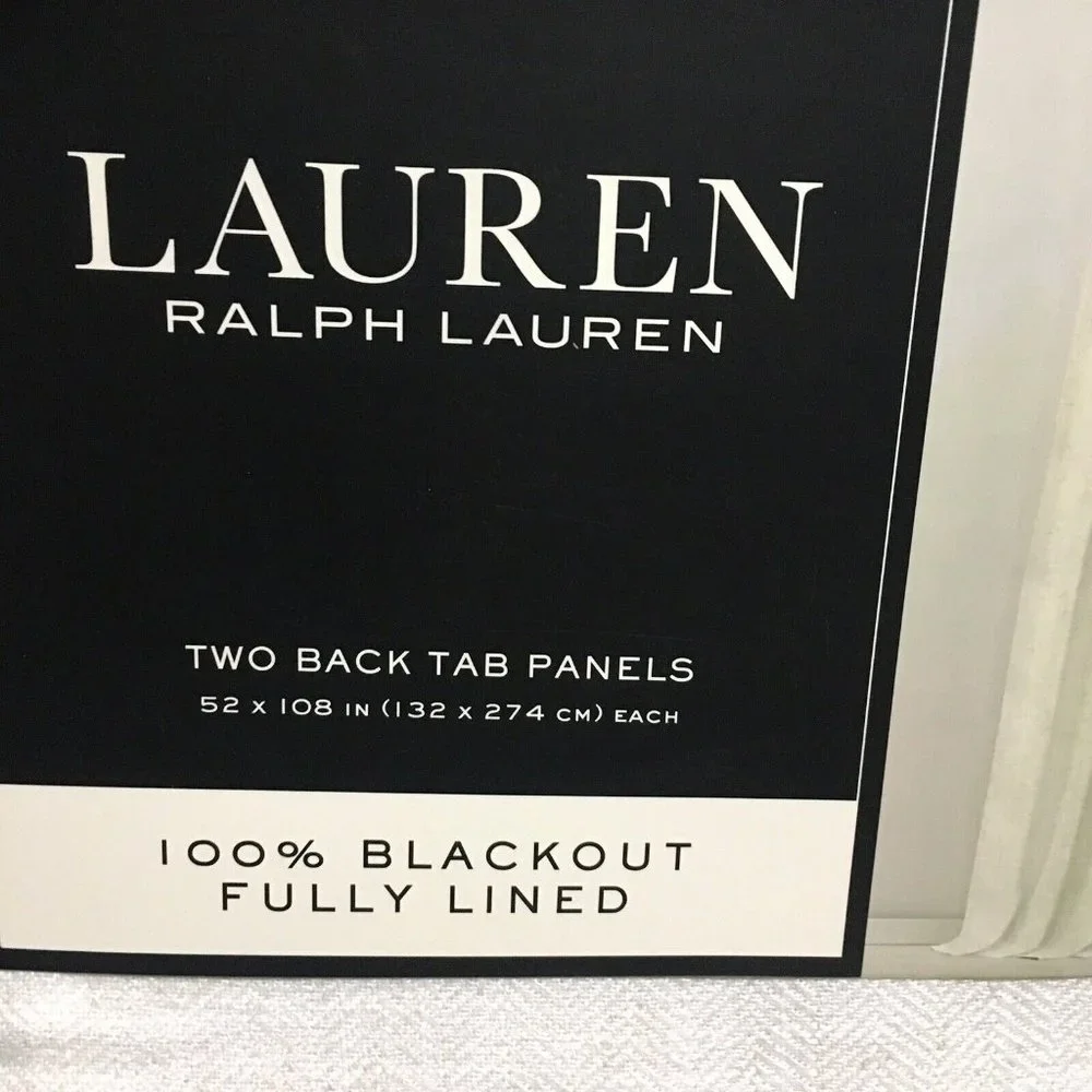 2 Ralph Lauren Linen Herringbone Blackout Panels Window Curtains 52x108 Natural
